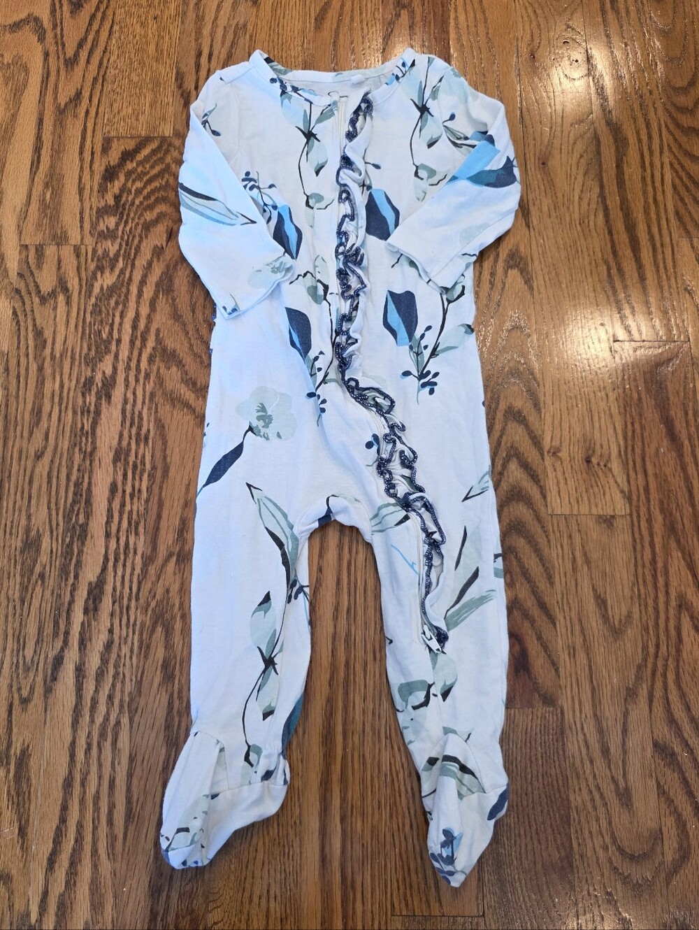 Jessica Simpson Light Blue Floral Ruffle Footed One-Piece